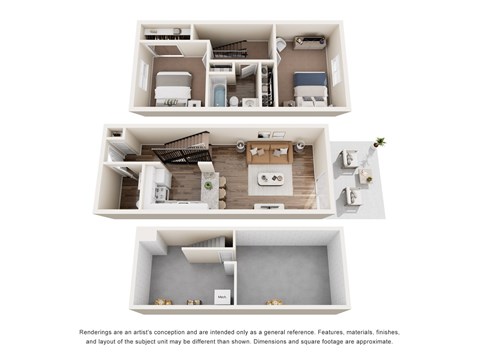 Floor plan for 2 beds, 1.5 baths, 1250 sqft